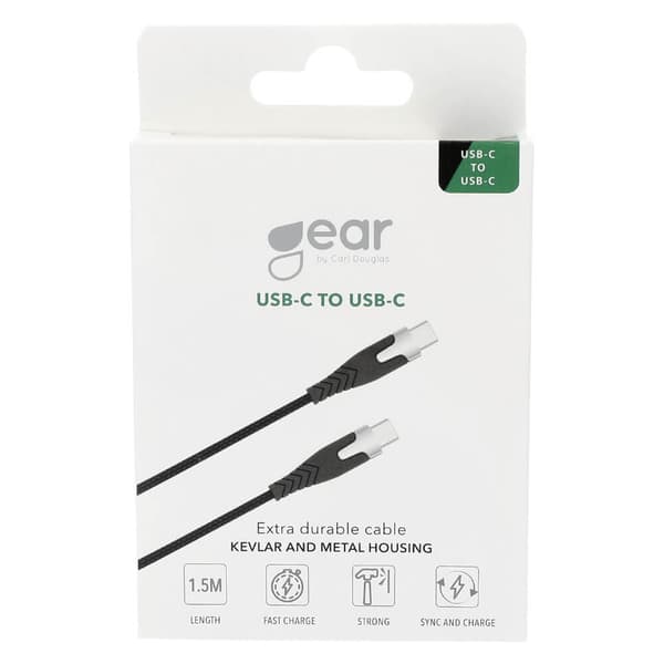 GEAR Latausjohto PRO USB-C USB-C 2.0 1.5m Musta Kevlar johto Metalliliitin