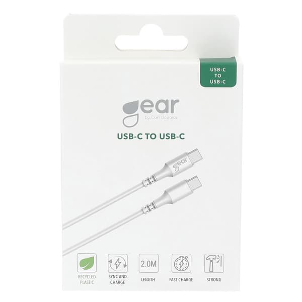 GEAR Latausjohto USB-C USB-C 2.0 2m Valkoinen Pyöreä Johto