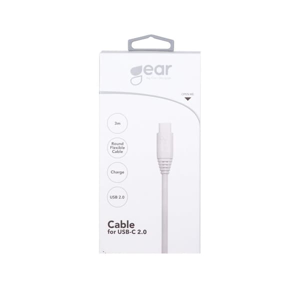 GEAR Charging Cable USB-A-USB-C 2.0 3m Valk. Pyöreä Johto