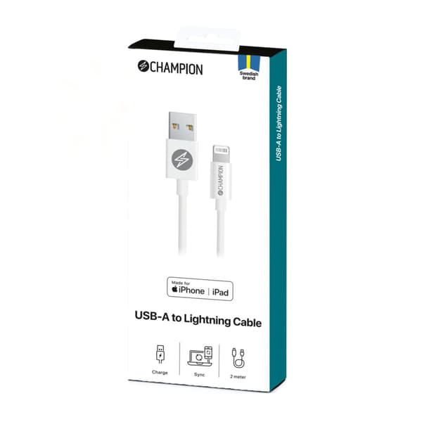 USB-A til Lightning-kabel 2m Hvit