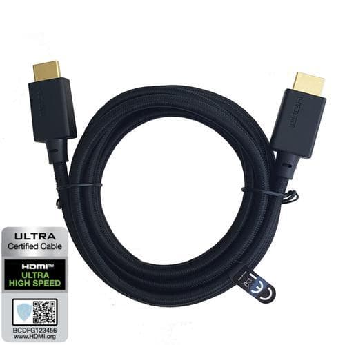 NÖRDIC CERTIFIED CABLE 3M HDMI 2.1 Ultra High Speed 8K 60Hz 4K 120Hz 48Gbps Dynamic HDR Earc Game Mode VRS Dolby Atmos Nylon Flettet Forgylt