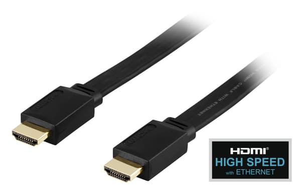 Flat HDMI cable, HDMI High Speed with Ethernet, 1.5m, black