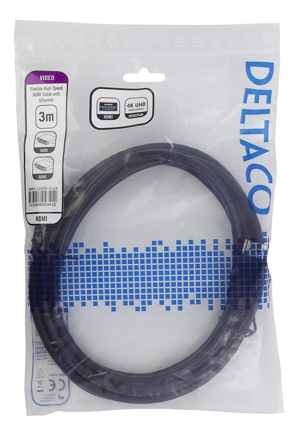 Flexible HDMI cable, 4K UltraHD at 60Hz, 3m, black