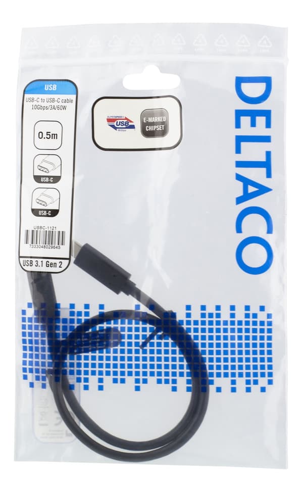 USB-C cable, 0.5m, USB 3.1 Gen 2, 10 Gbps, 60W, black