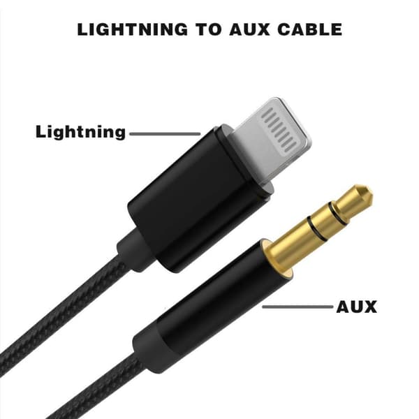 2M Lightning til AUX 3.5mm Kabel / Adapter Bil Sort