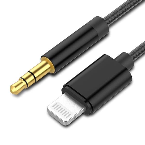 2M Lightning til AUX 3.5mm Kabel / Adapter Bil Sort 8-Pack