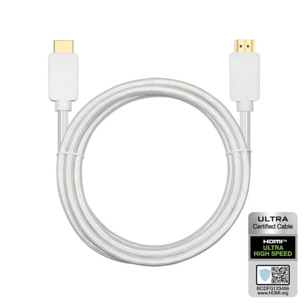 NÖRDIC CERTIFIED CABLES 2M HDMI2.1 Ultra High Speed ​​8K 60Hz 4K 120Hz 48Gbps Dynamic HDR Earc Game Mode VRR Dolby Atmos Nylon Flettet Kabel Forgylt