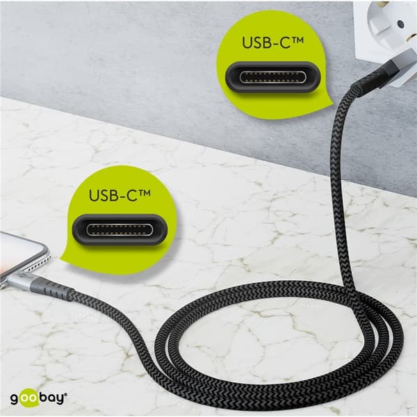 USB-C™ til USB-C™ tekstilkabel med metalstik 2 m