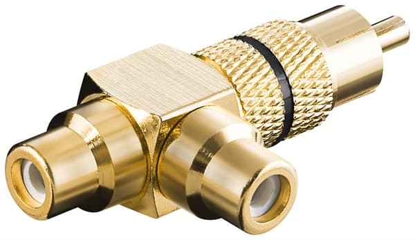 RCA-Y-adapter, kontakt till 2x uttag, utförande i guld, svart