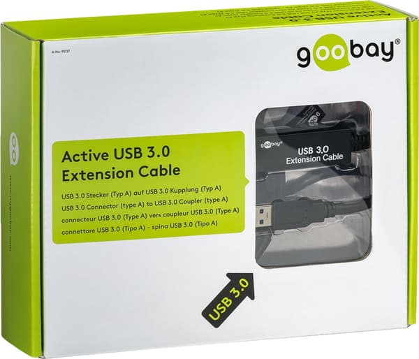 USB 3.0 aktiv USB-förlängningskabel, 5 m, svart