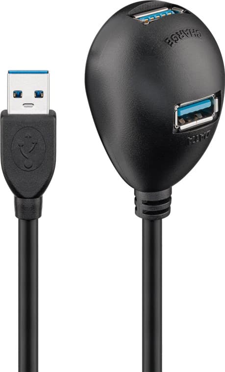 USB 3.0 SuperSpeed-förlängningskabel med fot, svart