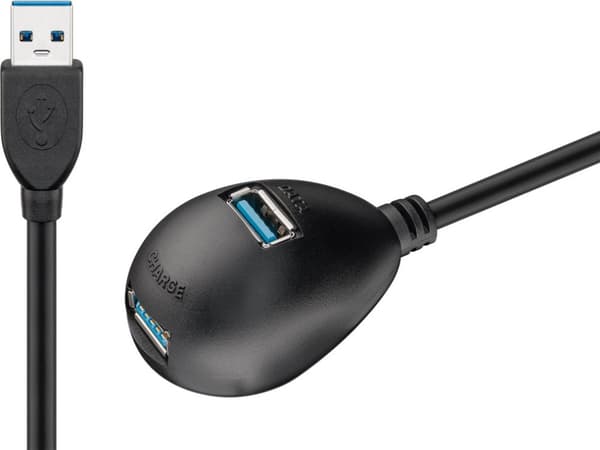 USB 3.0 Hi-Speed jatkokaapeli pöytäjalalla, musta