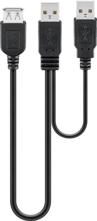 USB 2.0 höghastighetskabel, dual power, svart