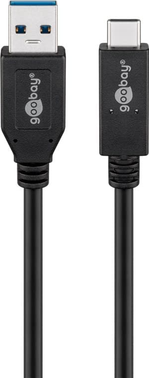 USB-C™-kabel USB 3.2 Gen 2, 3 A, 0,5 m, svart