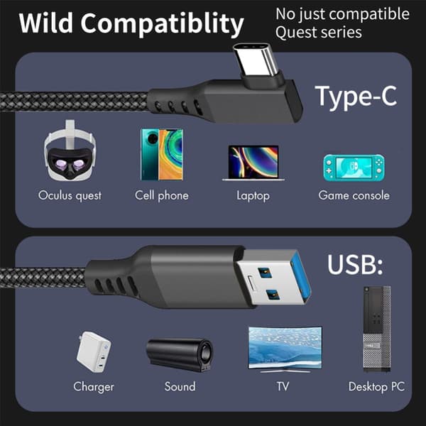 INF Link kabel Oculus Quest 2 USB-C / USB-A til PC 5 m - Hurtig levering