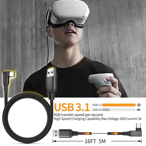 INF Link kabel Oculus Quest 2 USB-C / USB-A til PC 5 m - Hurtig levering