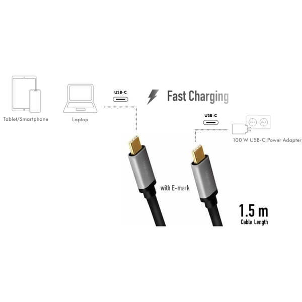 LogiLink USB-C-kaapeli PD 3.0 100W 480 Mbps Alu 1.5m