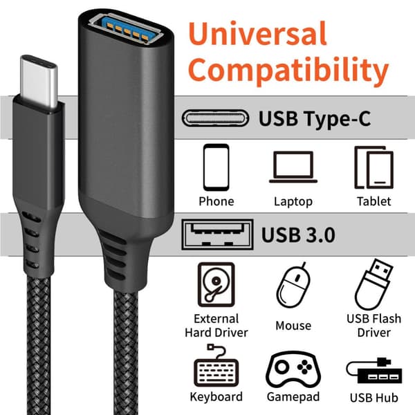 INF USB-C uros-USB 3.0 naaras sovitin Musta 20 cm