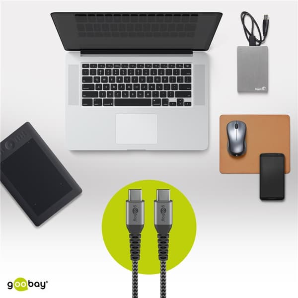 USB-C ™ til USB-C ™ Tekstilkabel med metallplugger (Space grå / sølv) 1 m