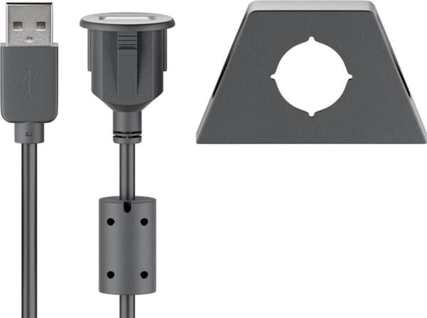 USB 2.0 høyhastighets skjøtekabel med kabelholder, sort