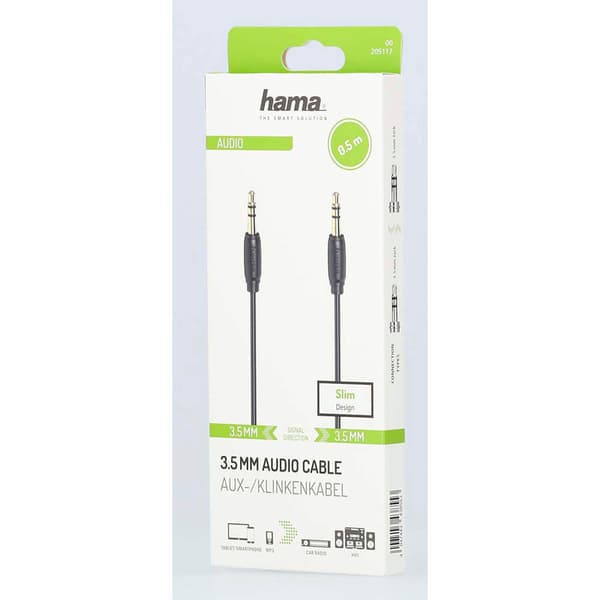 Audiokabel 3,5 mm-3,5 mm Guldbelagt, Ultratynd 0.5m