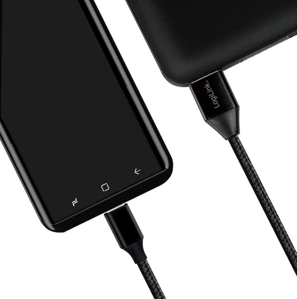 LogiLink USB-USB-C Ladd/synk-kabel 15W 0,3m Textil