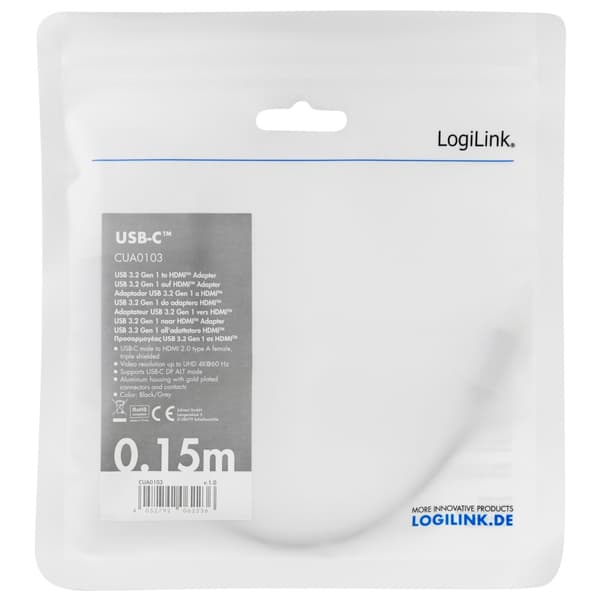USB-C -> HDMI adapter 4K/60Hz Aluminium 15cm
