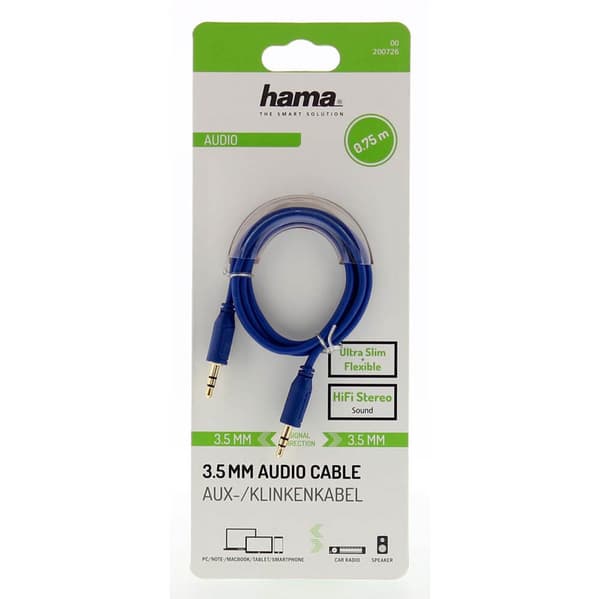 HAMA Lydkabel Flexi-Slim 3,5mm-3,5mm Gull Blå 0,75m