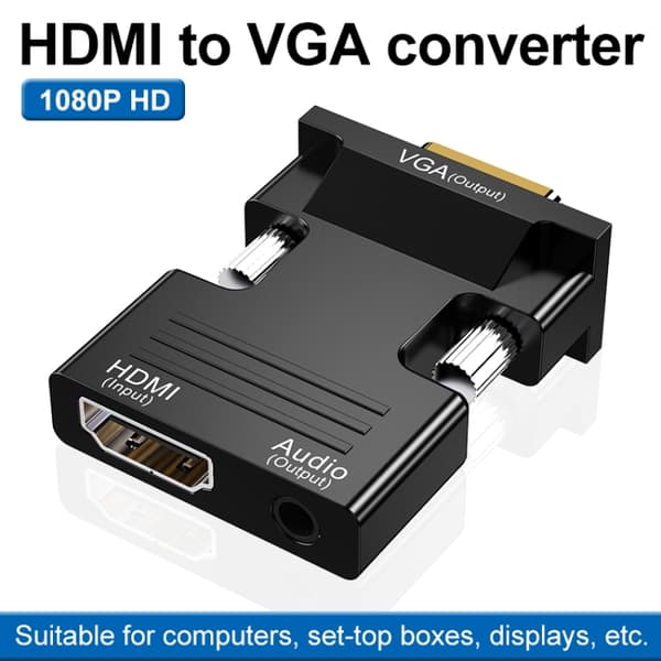 HDMI-naaras VGA-uros-sovitin, jossa on AUX-lähtö