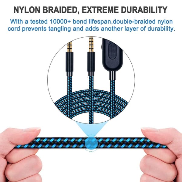 Lydkabel 3,5 mm med volumkontroll og dempeknapp for Logitech Astro A10 / A40 / A30