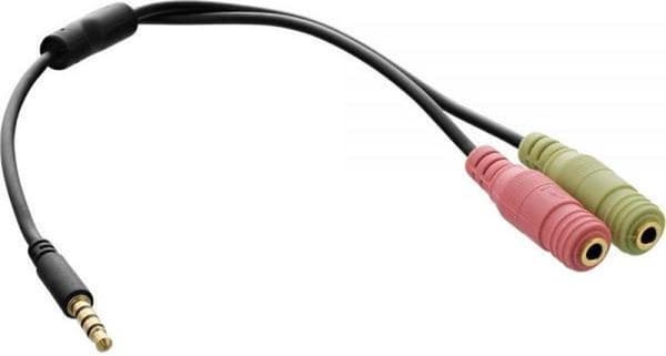 InLine 3,5 mm 4-benet > 2x 3,5 mm headset-adapter (CTIA/AHJ) / guldbelagt - sort - 0,15 meter