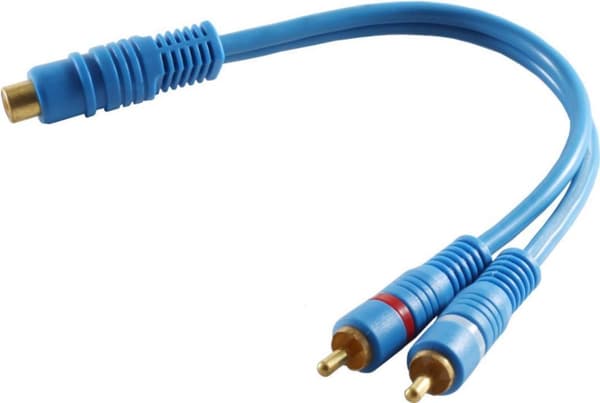 S/CONN maksimal tilslutning RCA forlængerkabel RCA kobling til 2 RCA stik, dobbelt skærmet, blå 0,2m (40053)