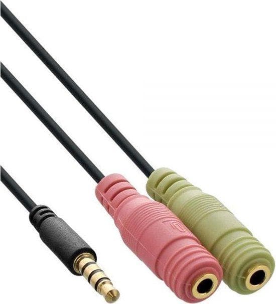 InLine - Headsetkabel - 4-benet ministik (M) til ministik (W) - 1,0 m - Sort (99302J)