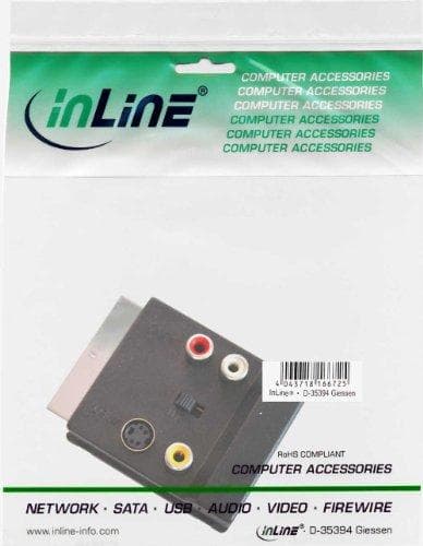 InLine 89959C - Kabelgränssnitt-/adapter (20-stifts scart-kontakt, 2X Scart Beech, 3X RCA-uttag, 1x S-VHS-uttag, hane/hona, 0,2 m, svart)