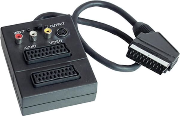 S/CONN maksimal tilslutningsadapter video/lydadapter, Scart-stik til 2 x Scart-stik, S-VHS-stik, 3 cinch-stik, IN/OUT med kontakt, 0,2m (94037)