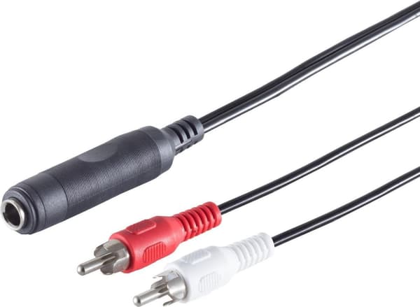 S/CONN maksimi liitettävyys jakki cinch-kaapelin jakkiliitin 3-napainen. 6,3 mm - 2 RCA-liitintä, 0,2 m (30521)