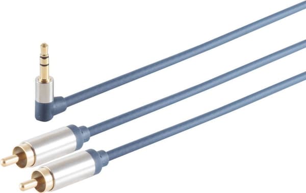 S/CONN maksimal tilslutning Home-Cinema Forkromet metal WINKEL jackstik 3,5 mm og 2 forkromet metal cinch stik, guldbelagte kontakter, SLIM LINE - 5m