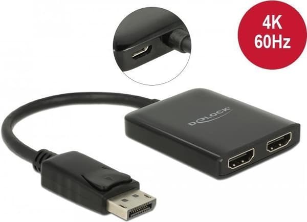 DeLOCK DisplayPort 1.4 Splitter 1 x DisplayPort till 2 x HDMI MST - Video/Audio Splitter - 2 x HDMI - Desktop (87769)