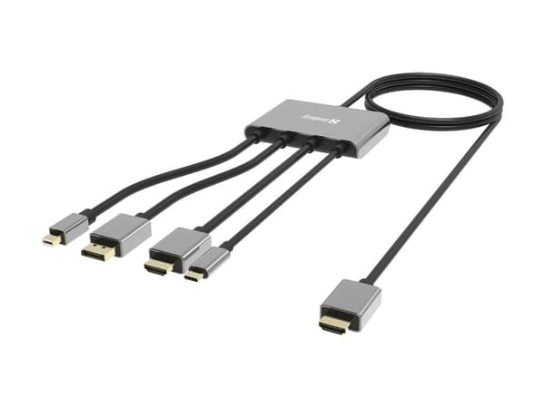 Sandberg All-In-1 Display Adapter Hub - Videoadapter - HDMI, DisplayPort, Mini DisplayPort, USB-C hane till HDMI hane - 2,3 m - Stöder 4K 60 Hz