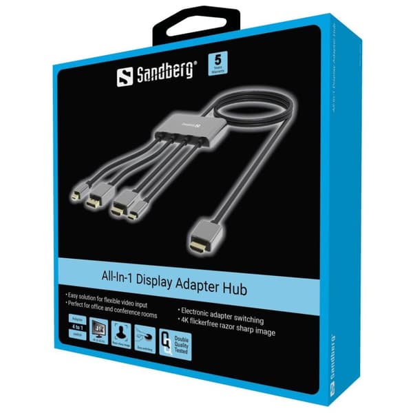 Sandberg All-In-1 Display Adapter Hub - Videoadapter - HDMI, DisplayPort, Mini DisplayPort, USB-C hane till HDMI hane - 2,3 m - Stöder 4K 60 Hz