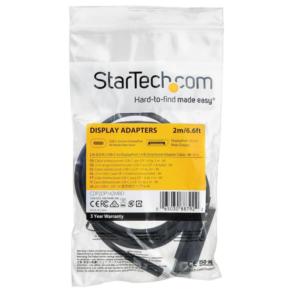 StarTech.com 6,6 fot (2 m) USB C till DisplayPort 1.4-kabel - Dubbelriktad - USB/DisplayPort-kabel - USB-C (M) till DisplayPort (W) - USB 3.1 / Thunde