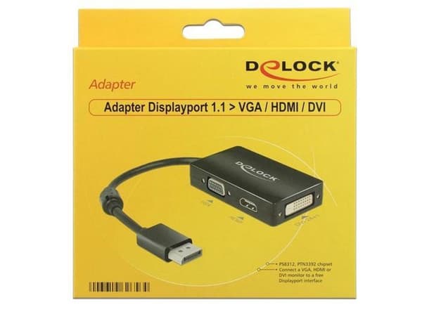 DeLOCK Premium DisplayPort 1.1a till HDMI, DVI och VGA-adapter / svart - 0,15 meter