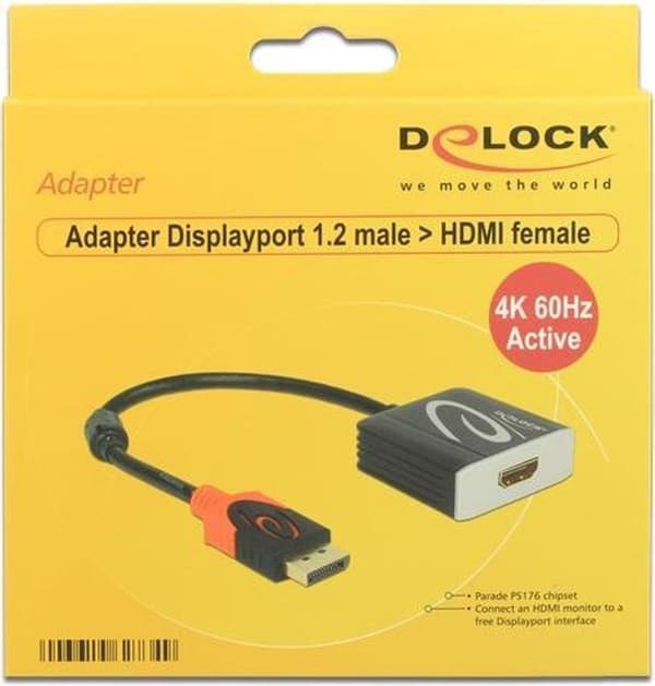 DeLOCK Premium DisplayPort 1.2 till HDMI 2.0 Active Adapter (4K 60 Hz) / Svart - 0,20 meter