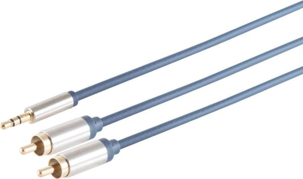 S/CONN maximal anslutning Hemmabio Förkromad metalljackplugg 3,5 mm och 2 förkromade metallpluggar, guldpläterade kontakter, SLIM LINE - 5,00 m (30832
