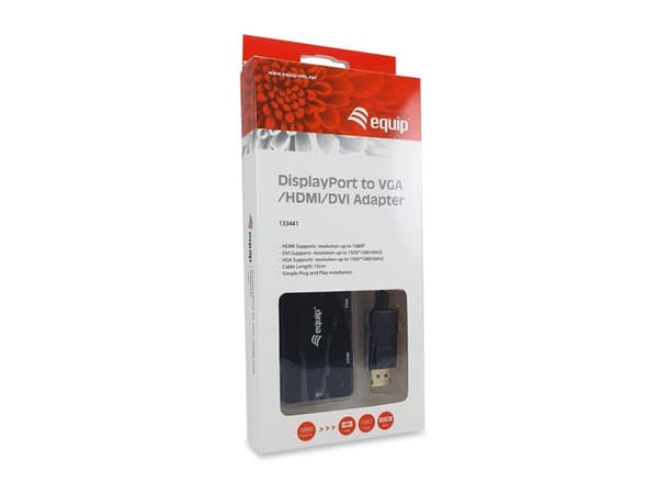 Utrusta DisplayPort till VGA / HDMI / DVI-adapter - 0,24m - DisplayPort - DVI-D + VGA (D-Sub) + HDMI - Hane - Hona - Rak (133441)