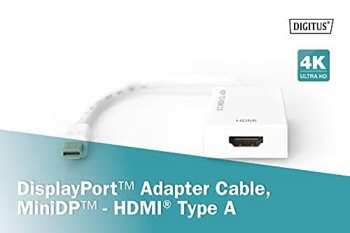 DIGITUS - Videoadapter - Mini DisplayPort hane till HDMI hona - 20 cm - dubbel isolering - vit - aktiv, 4K-stöd (4096 x 2160)