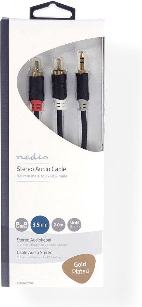 Nedis stereolydkabel | 3,5 mm han | 2x RCA han | forgyldt | 2,00 m | runde | Antracit | Boks