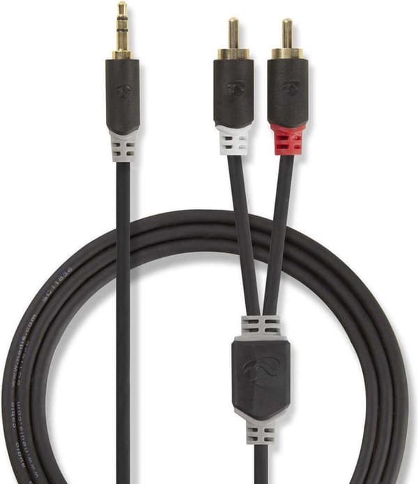 Nedis stereolydkabel | 3,5 mm han | 2x RCA han | forgyldt | 2,00 m | runde | Antracit | Boks