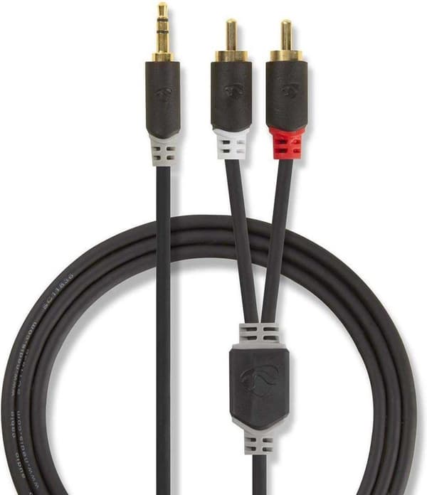 Nedis stereolydkabel | 3,5 mm han | 2x RCA han | forgyldt | 2,00 m | runde | Antracit | Boks