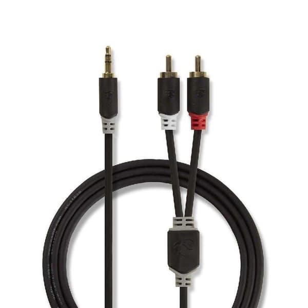 Nedis stereolydkabel | 3,5 mm han | 2x RCA han | forgyldt | 2,00 m | runde | Antracit | Boks